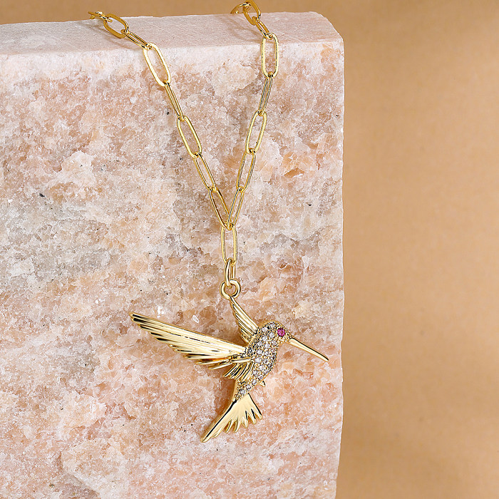 Collier pendentif en cuivre oiseau de mode colliers en cuivre Zircon incrusté