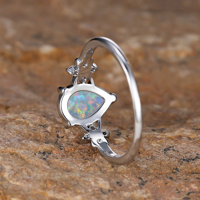 Simple Style Water Droplets Copper Inlay Opal Zircon Rings