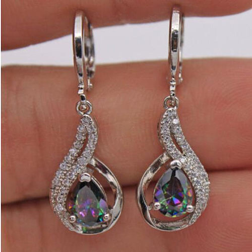 Fashion Water Droplets Copper Inlay Zircon Drop Earrings 1 Pair