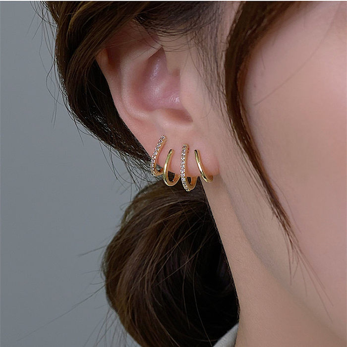 Elegant Geometric Copper Plating Zircon Earrings 1 Pair