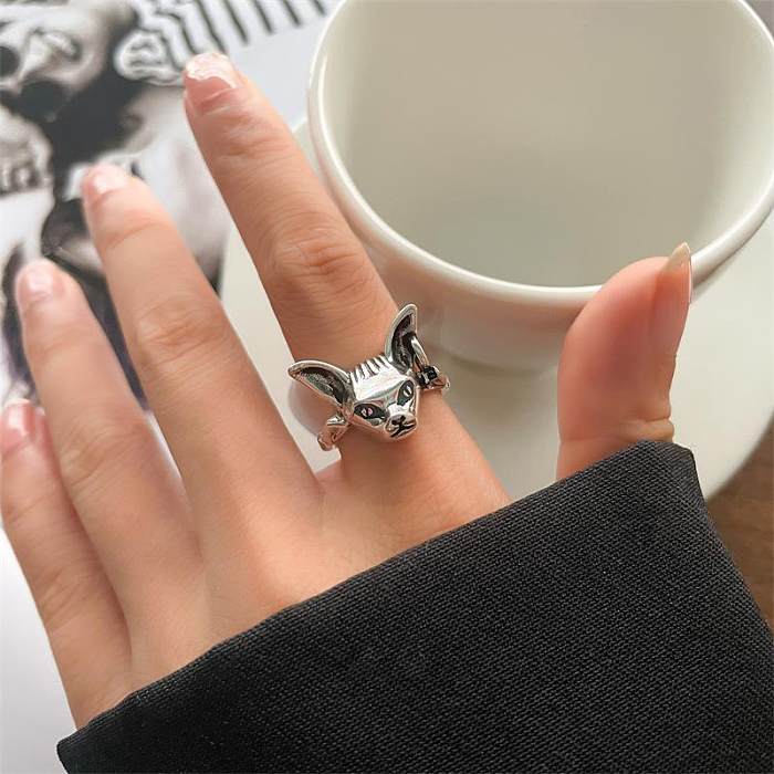Tier Retro 925 Sterling Silber Ring Weibliche Schlange Katze Elefant Special-Interest Design Niello Schmuck Offene Persönlichkeit Ring Nr