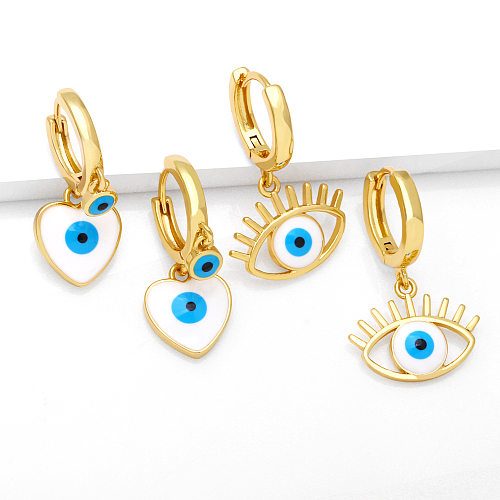 Simple Pentagram Devil's Eye Drops Oil Heart-shaped Copper Gold-plated Earrings