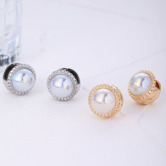 1 Pair Simple Style Round Plating Inlay Copper Pearl Earrings