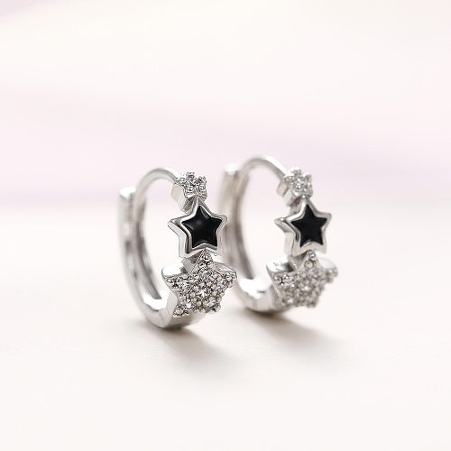 Boucles d'oreilles créoles en Zircon avec incrustation de cuivre et étoile de Style Simple, 1 paire