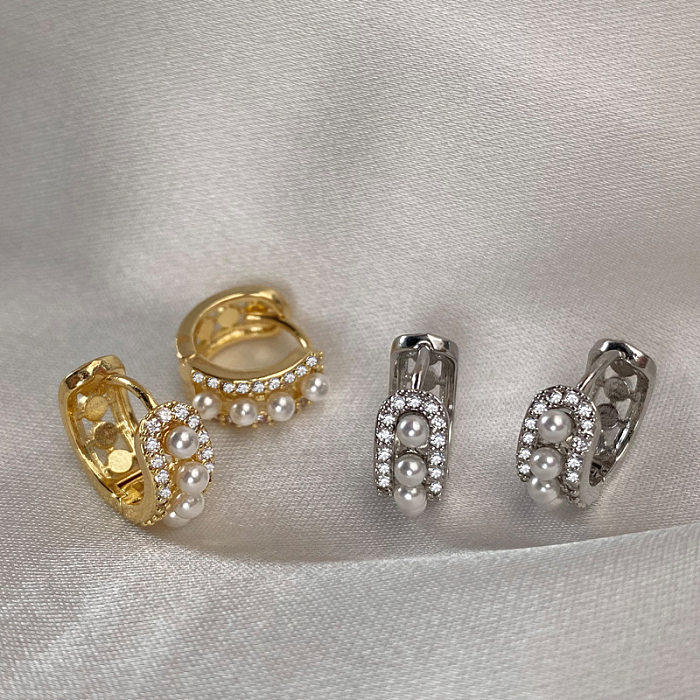 1 Paar IG-Stil koreanischer Stil geometrische Überzug-Inlay-Kupfer-Perlenohrringe