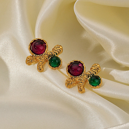 1 Pair Simple Style Roman Style Multicolor Plating Inlay Copper Glass 18K Gold Plated Ear Studs