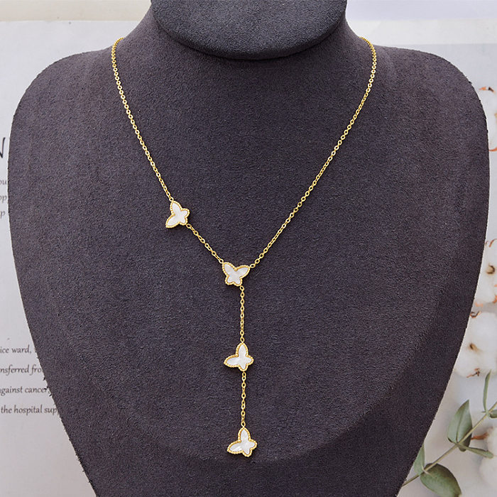 Mode Schmetterling Titan Stahl Inlay künstliche Perlen Shell Armbänder Halskette