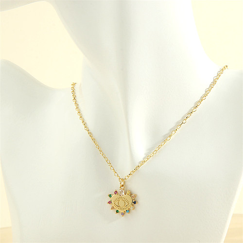 Retro Simple Style Devil'S Eye Heart Shape Copper 18K Gold Plated Zircon Pendant Necklace In Bulk