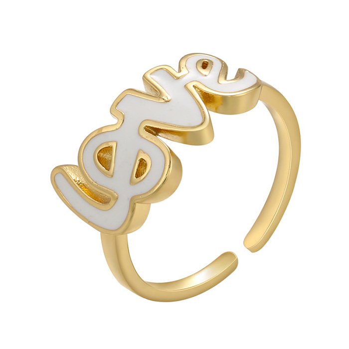 Oil Dripping Simple Letter Color Copper Ring Retention Plating