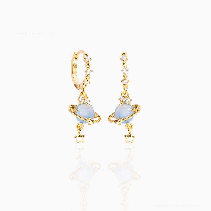 Fashion Constellation Brass Inlay Zircon Dangling Earrings 1 Pair