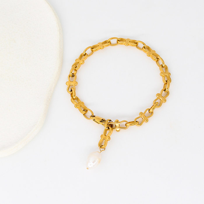 Halskette mit geometrischen Armbändern im Vintage-Stil mit Edelstahlbeschichtung