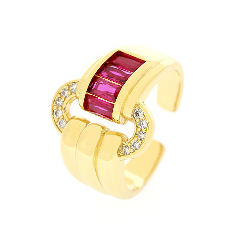 Retro Simple Style Multicolor Copper Plating Inlay Zircon 18K Gold Plated Open Rings