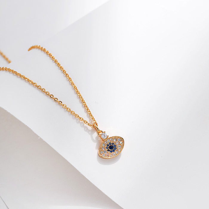 Retro Devil'S Eye Copper Zircon Pendant Necklace In Bulk