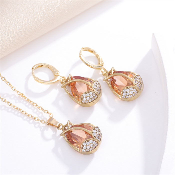 Casual Simple Style Streetwear Geometric Oval Key Copper Inlay Zircon Earrings Necklace