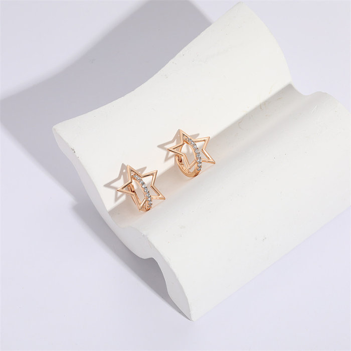 Fashion Peacock Star Water Droplets Copper Gold Plated Zircon Earrings 1 Pair
