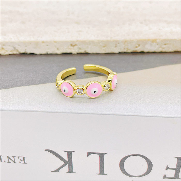Ethnic Style Eye Copper Inlay Zircon 18K Gold Plated Open Ring