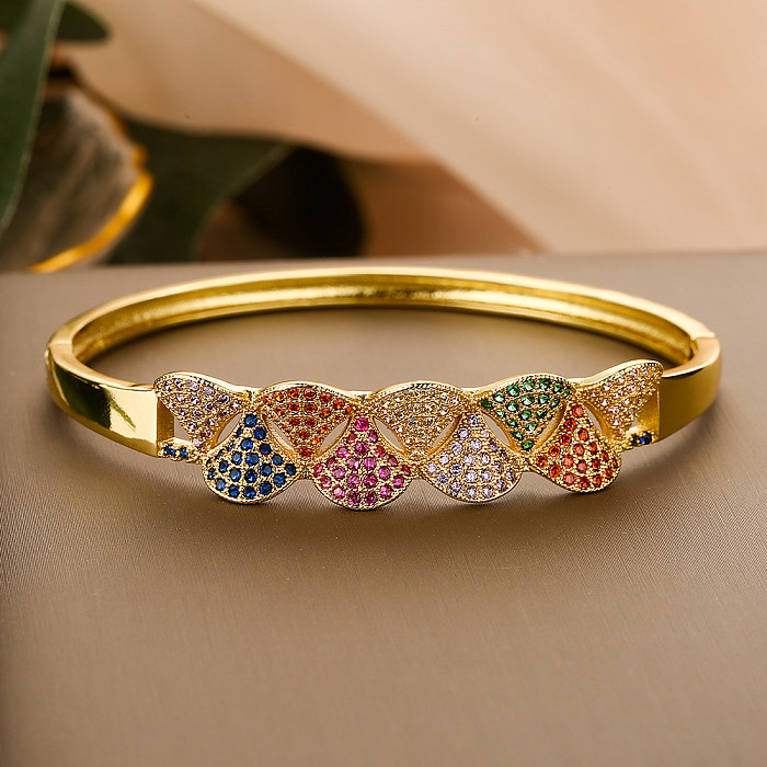 Simple Style Commute Geometric Copper Plating Inlay Zircon 18K Gold Plated Bangle