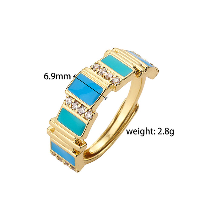 Sweet Shiny Round Copper Enamel Plating Inlay Zircon 18K Gold Plated Open Rings