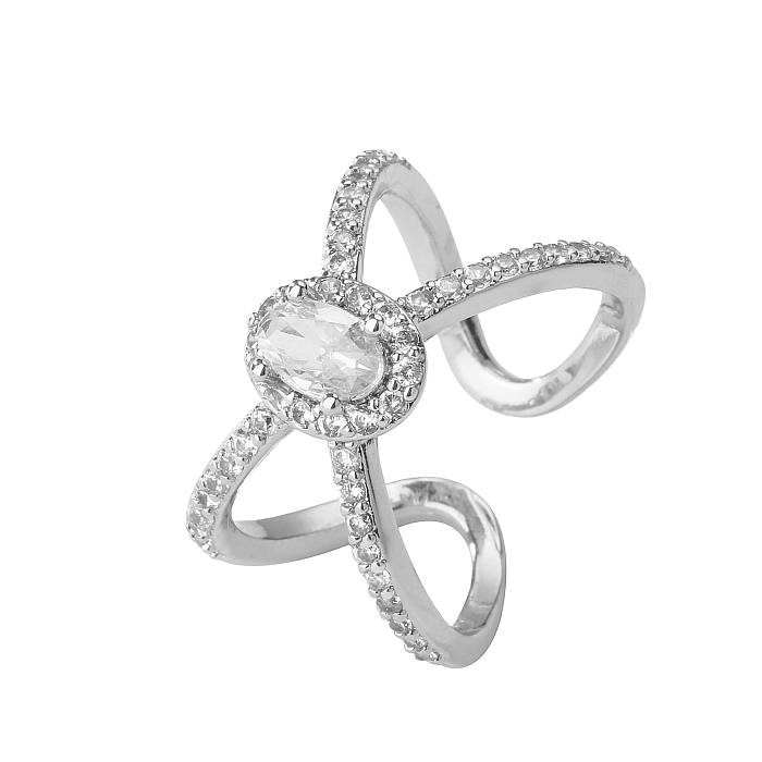 Simple Style Bow Knot Copper Inlay Zircon Open Rings