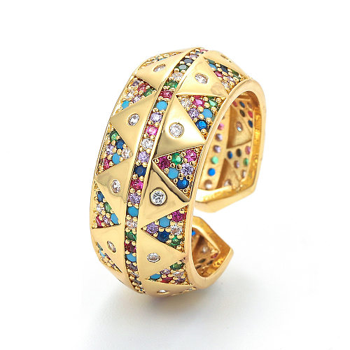 أزياء الماس الزركون النحاس مطلي 18K الذهب خاتم النحاس الهندسي