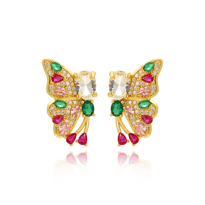 1 Pair Simple Style Butterfly Inlay Copper Zircon Ear Studs