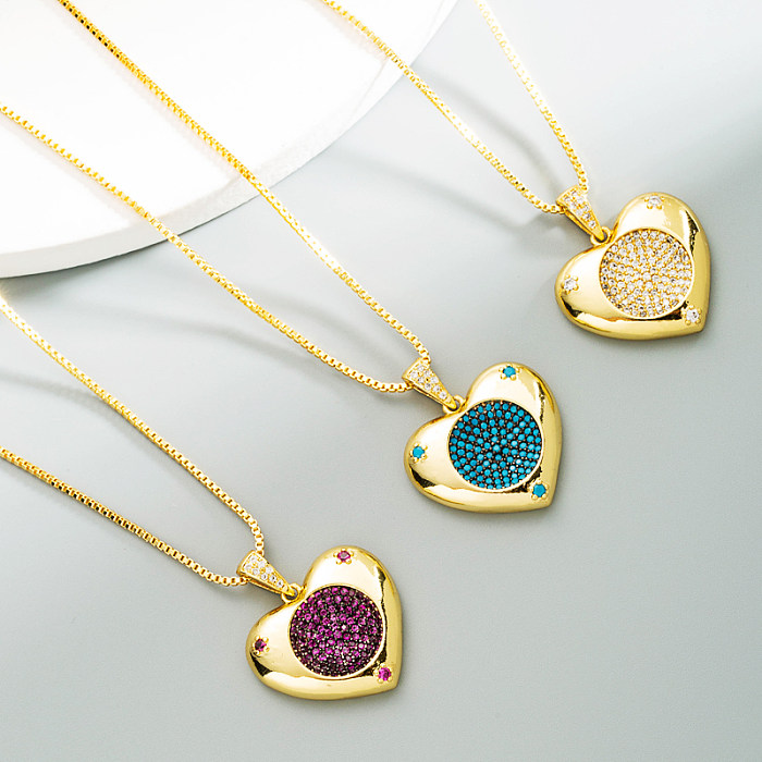 Fashion Ocean Heart Hollow Round Pendant Copper Gold-plated Inlaid Zircon Heart-shaped Necklace
