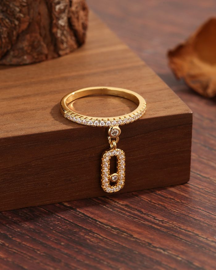 Basic Modern Style Simple Style Rectangle Copper Plating Inlay Zircon 18K Gold Plated Charm Rings