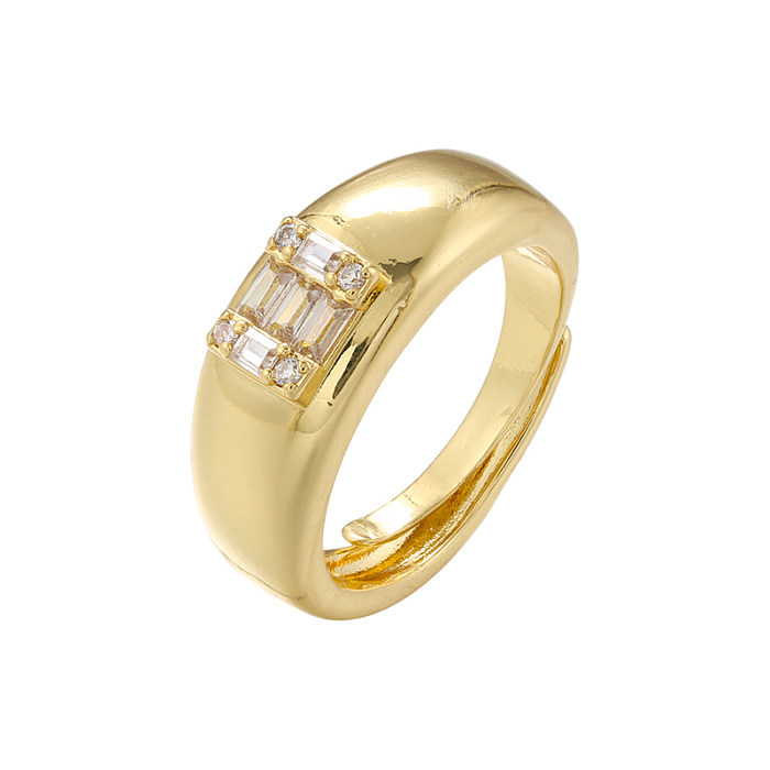 Estilo simples estilo clássico redondo chapeamento de cobre embutimento zircão 18K anéis abertos banhados a ouro
