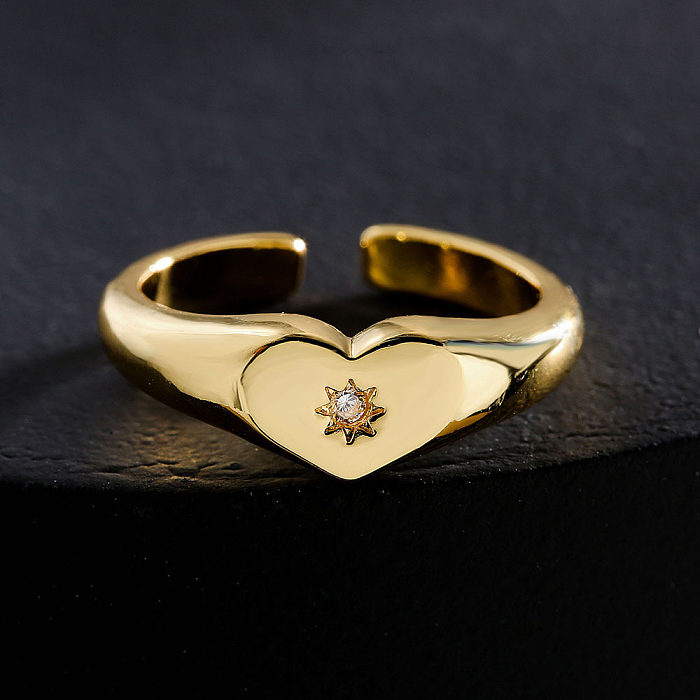 Mode Kupfer 18K Gold Zirkon Herz Geometrisch Offener Ring Weiblich Großhandel