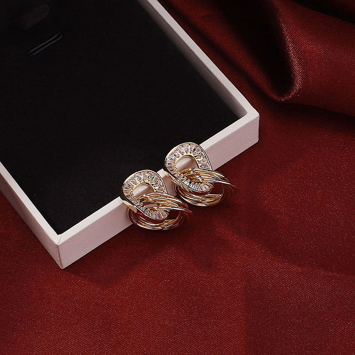 1 Pair IG Style Retro Korean Style Irregular Plating Inlay Copper Zircon 18K Gold Plated Drop Earrings