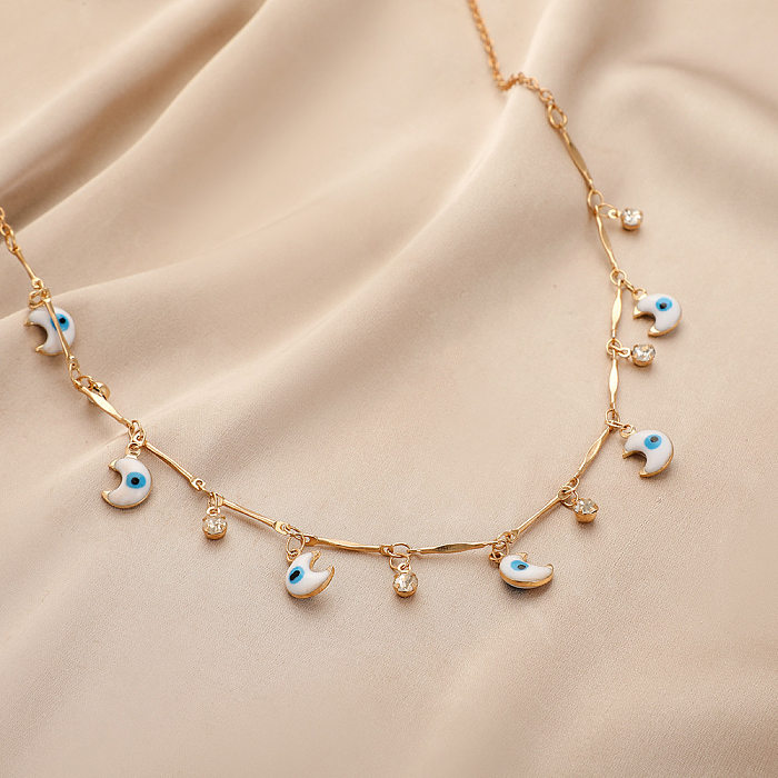 Fashion Moon Eye Copper Necklace Rhinestone Copper Necklaces