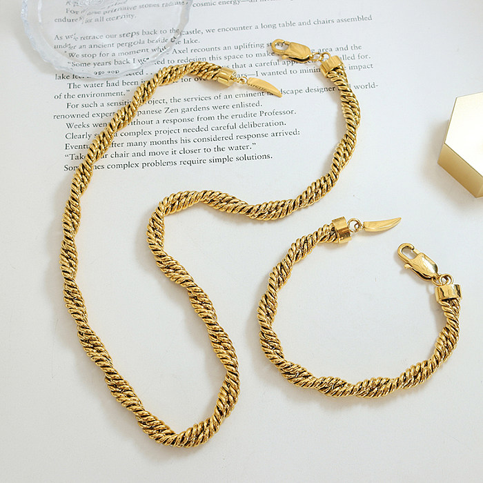 Simple Style Twist Titanium Steel Gold Plated Bracelets Necklace