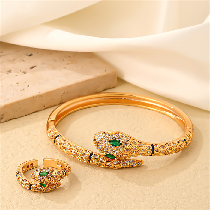 Conjunto de joias banhadas a ouro de zircônia com revestimento de cobre Glam Snake
