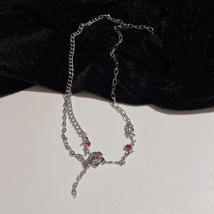 Mode-Blumen-Kupfer-Zirkon-Halskette, 1 Stück