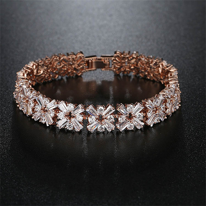 Glam Snowflake Copper Plating Inlay Zircon Bracelets