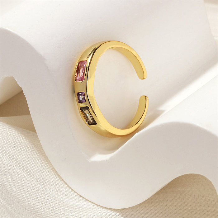 IG Style Simple Style Round Moon Heart Shape Copper Plating Inlay Zircon 18K Gold Plated Open Rings