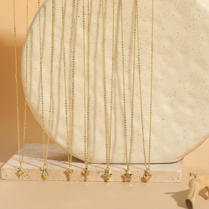 Collier pendentif en Zircon plaqué or 14 carats, Style classique et Simple, en cuivre, étoile, en vrac