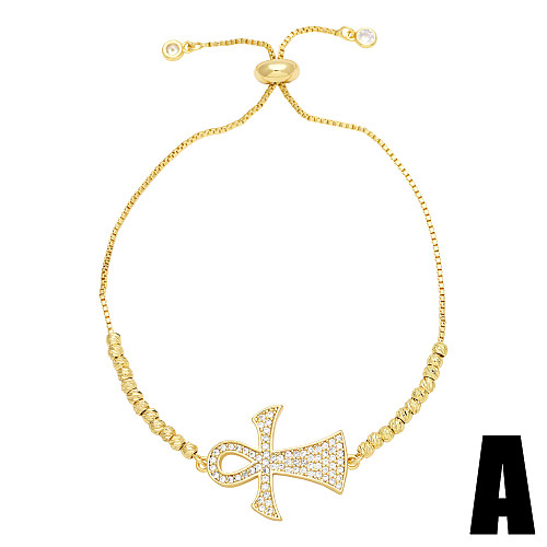 Modern Style Cross Heart Shape Copper 18K Gold Plated Zircon Bracelets In Bulk