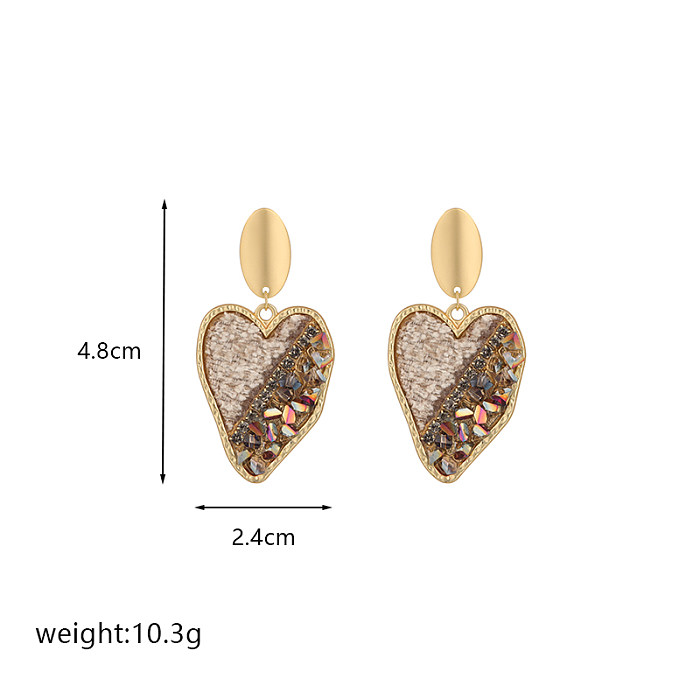 1 Pair Elegant Asymmetrical Heart Shape Plating Inlay Copper Resin Zircon 18K Gold Plated Drop Earrings