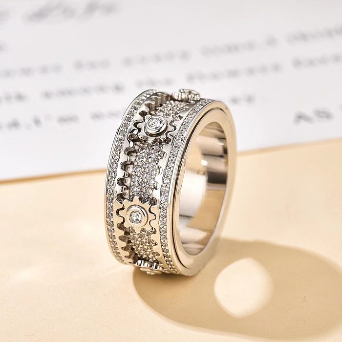 Original Design Geometric Copper Inlay Artificial Gemstones Rings