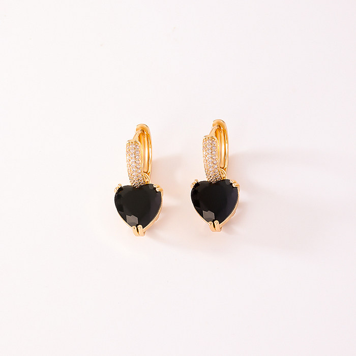1 Paar elegante, süße, glänzende Herzform-Beschichtungs-Inlay-Kupfer-Zirkon-Weißgold-Ohrringe