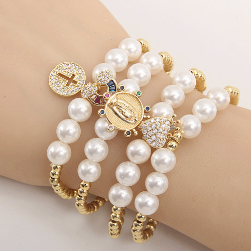 Elegante Damen-Herzform-Blumen-Kupfer-Perlen-Inlay-Zirkon-Armbänder