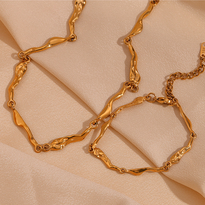 Vintage Style Solid Color Stainless Steel Plating 18K Gold Plated Bracelets Necklace
