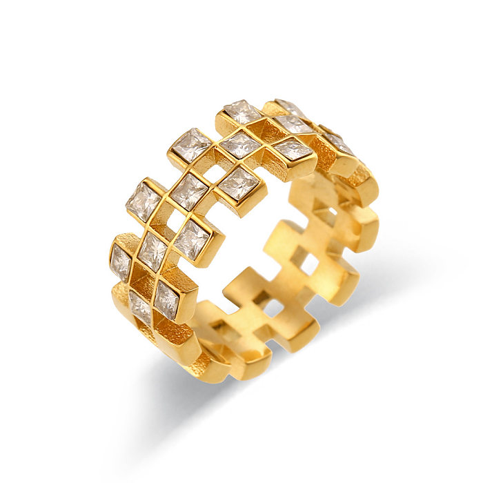 Anéis de zircão embutidos geométricos de estilo moderno com chapeamento de aço inoxidável