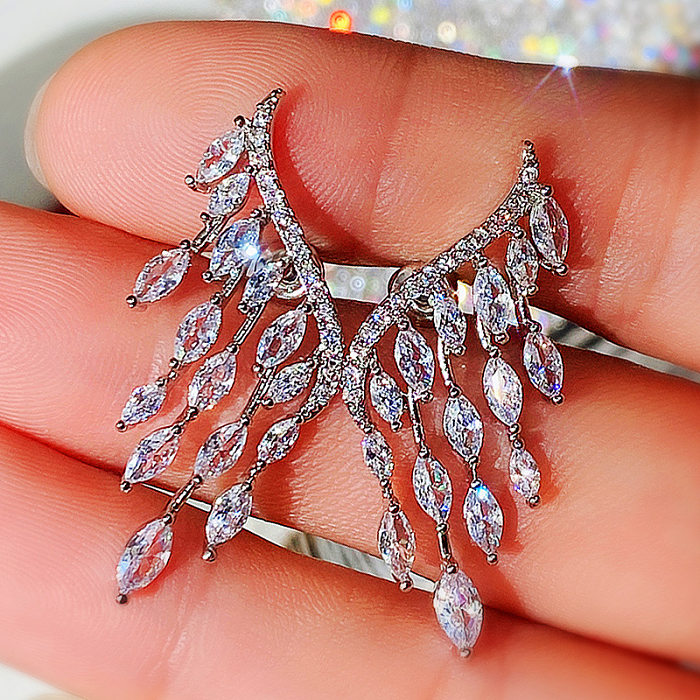 Pendientes de anillo de mujer ajustables con alas de ángel de diamantes de cobre exagerados