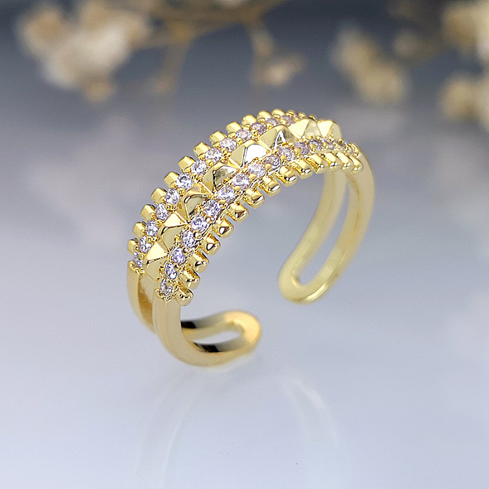 Anéis abertos banhados a ouro do zircão do embutimento do chapeamento de cobre da cor sólida do estilo simples