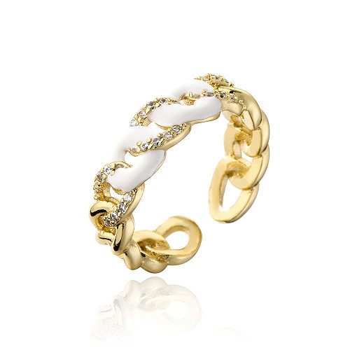 Fashion Copper 18K Gold Drip Oil Zircon Chain Open Ring Female Wholesale