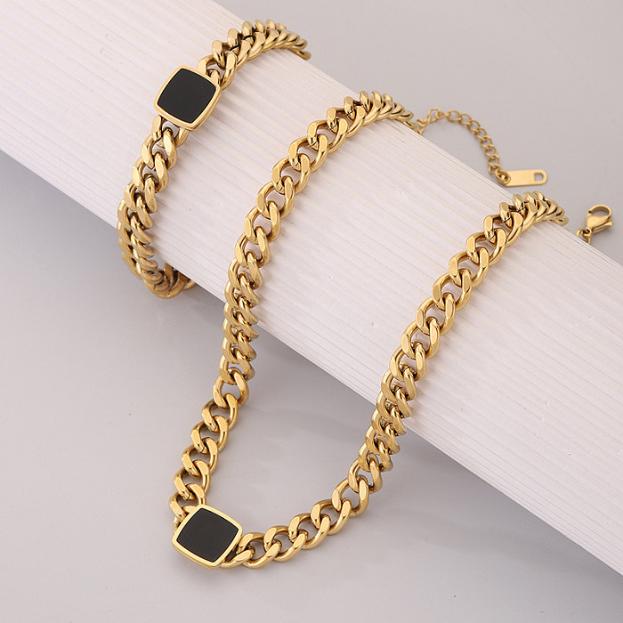 Simple Style Square Stainless Steel 18K Gold Plated Bracelets Necklace