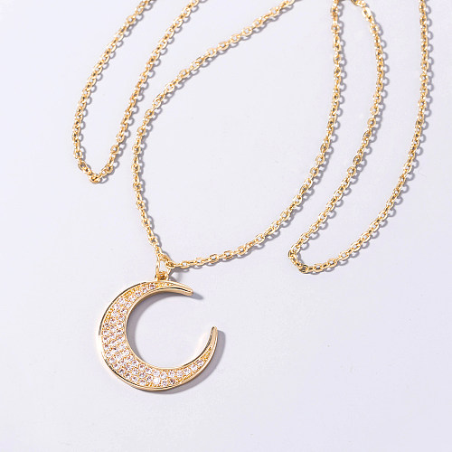 Elegant Moon Copper Zircon Pendant Necklace In Bulk