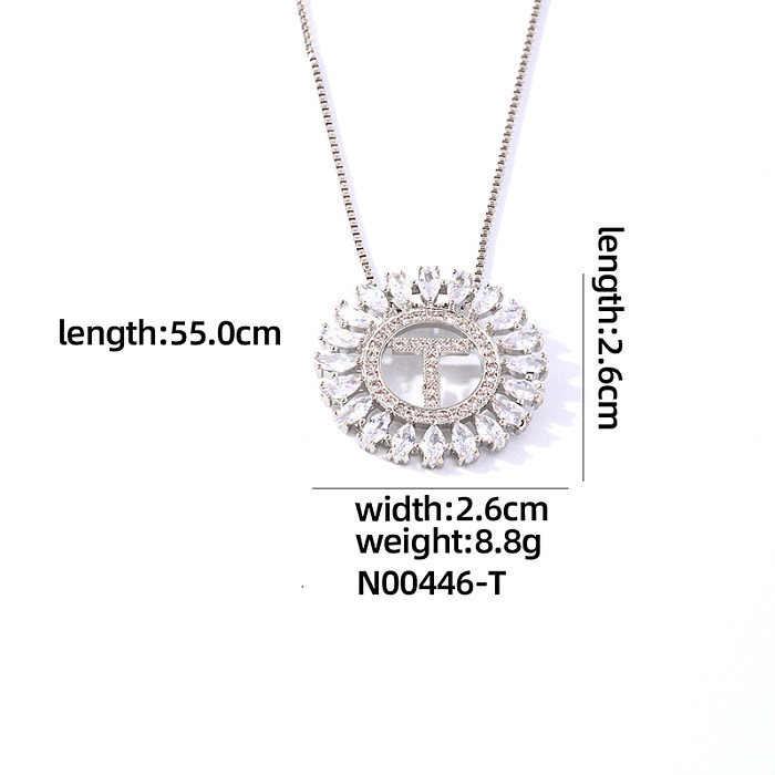 Casual Simple Style Shiny Round Letter Copper Plating Inlay Zircon White Gold Plated Pendant Necklace